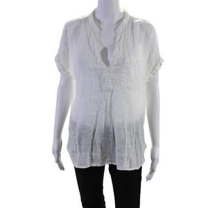 White Label Womens Linen Short Sleeve V-neck Basic Blouse White Size 10
